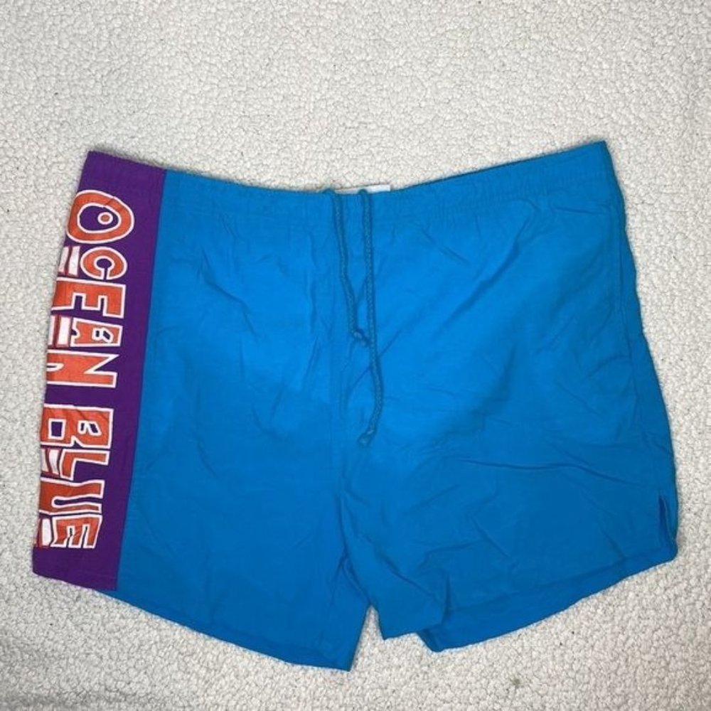 Vintage Ocean Blue Swim Trunks: Size Medium